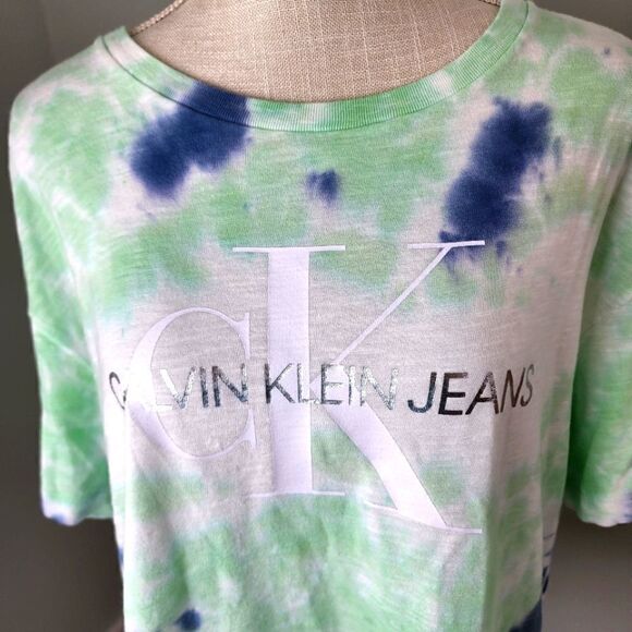 CALVIN KLEIN WOMEN JEANS TEE TIE DYE CROP TOP SHIRT SIZE XL - Picture 2 of 6